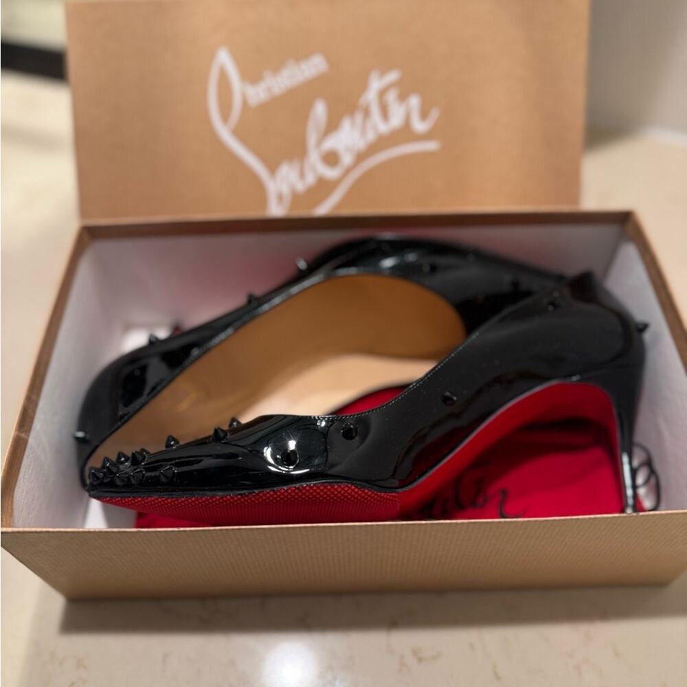 Christian Louboutin Black Patent Studded Pointed Toe Pumps - Picture 3 of 15